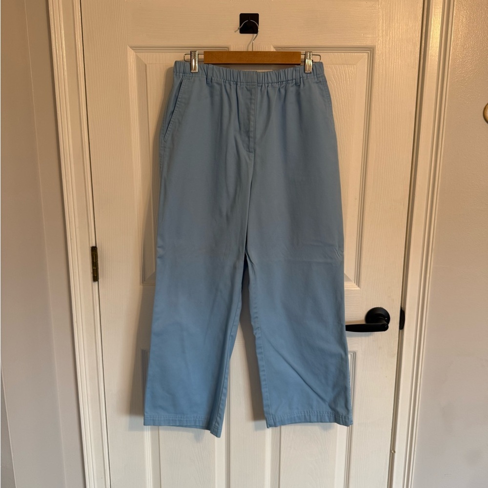 Light Blue Women’s cropped casual pants with elastic waist Size 12P, EUC